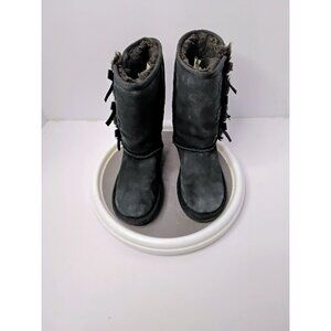 Koolaburra By UGG Black Suede Ribbon Bow Mid-Calf Boots girls Size 12 Faux Fur L